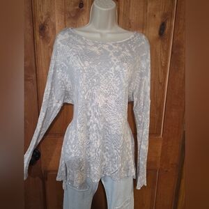 Apt. 9 Light Gray & Pink Marble-Print Long Sleeve Top